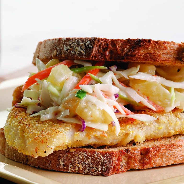 Crispy Fish Sandwich with Pineapple Slaw