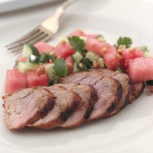 Spice-Rubbed Pork Tenderloin with Sweet & Tangy Watermelon Salad