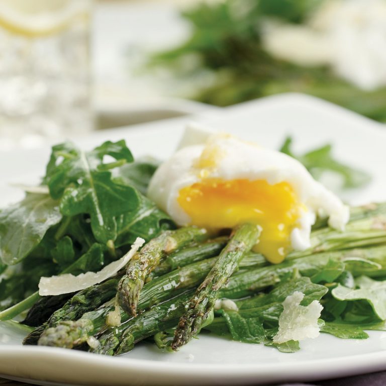 Asparagus Salad Topped with Poached Eggs