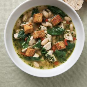 Chicken & Spinach Soup with Fresh Pesto